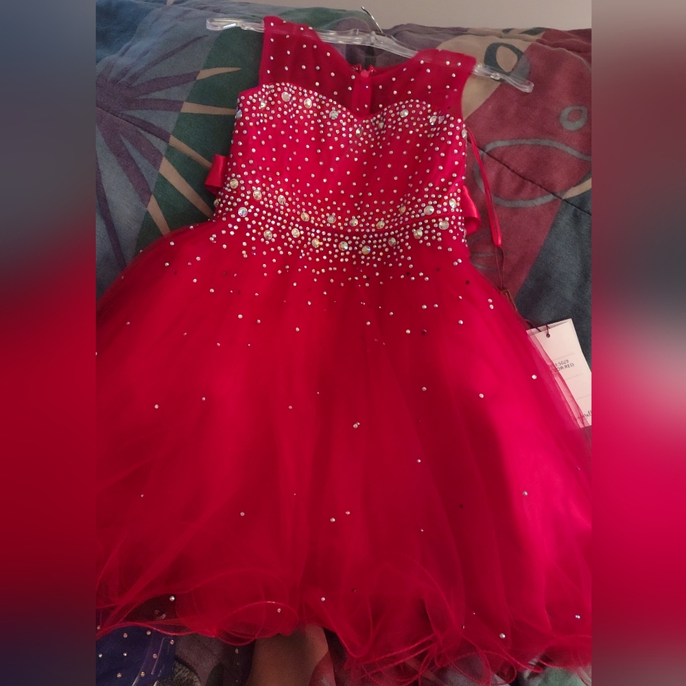 Beaded Rhinestones Tulle Girl Party Dress by Cinderella Couture USA red NWT